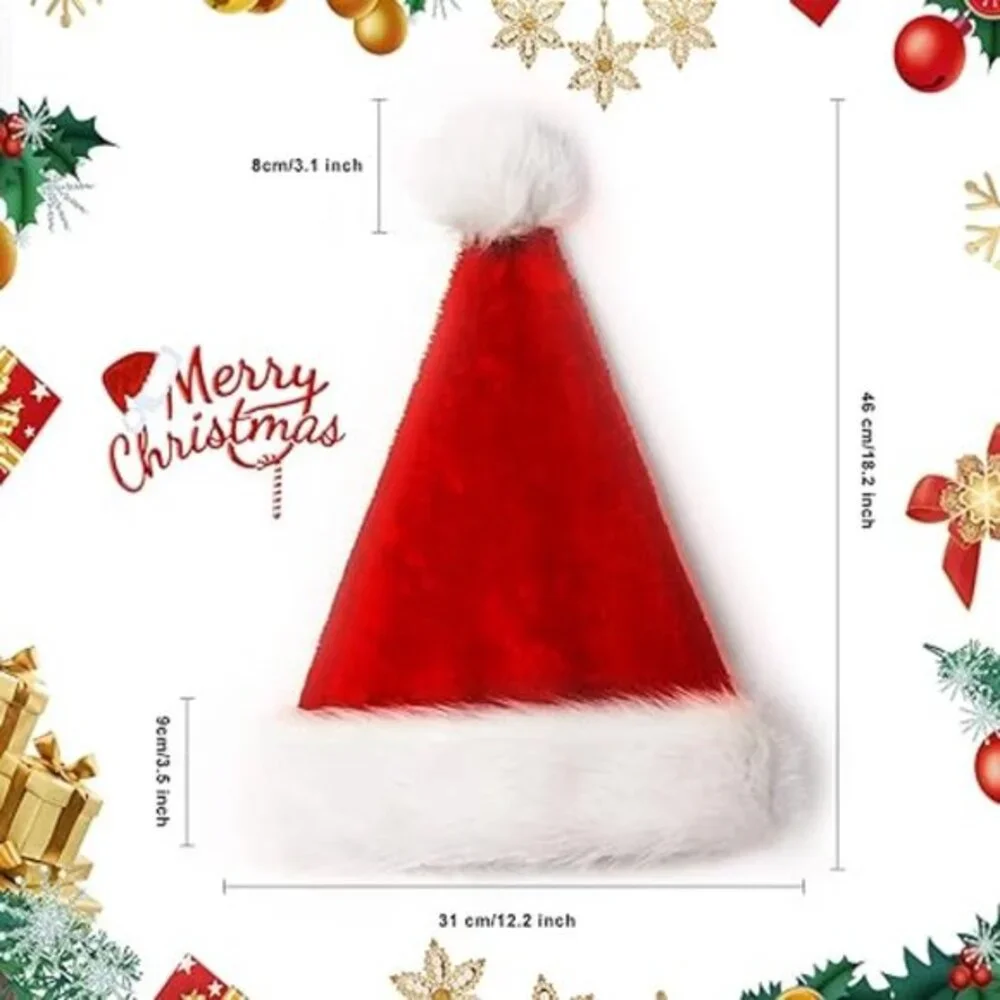 6 Pcs Santa Hat, Christmas Hat, Xmas Holiday Hat for Unisex Adults, Extra Thicke